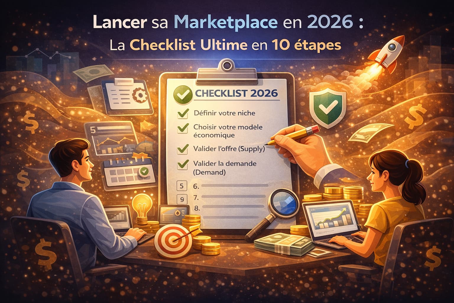 Image de couverture de l'article : Einen Marktplatz 2026 starten: Die ultimative 10-Schritte-Checkliste