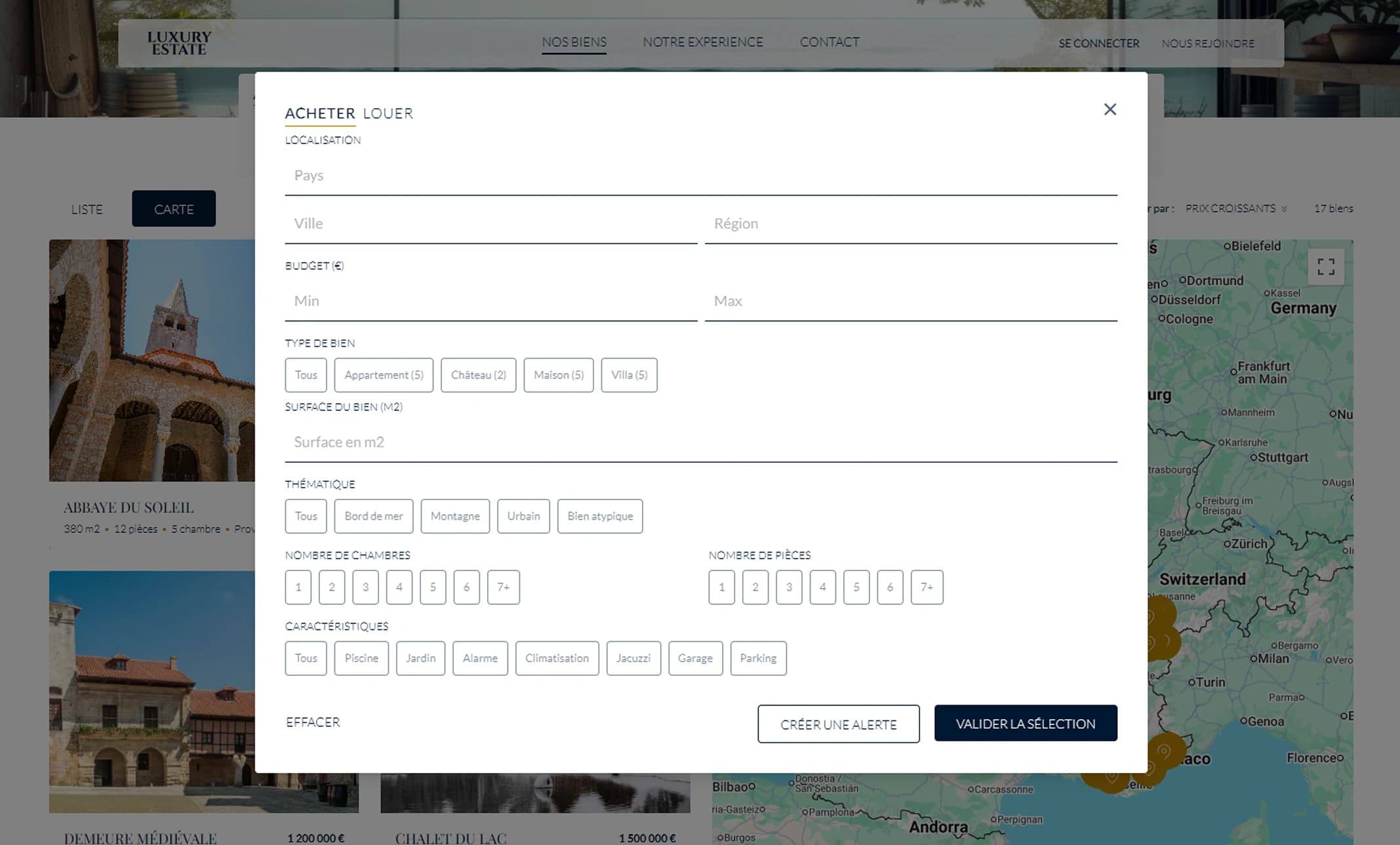 Real Estate Template - Filters page