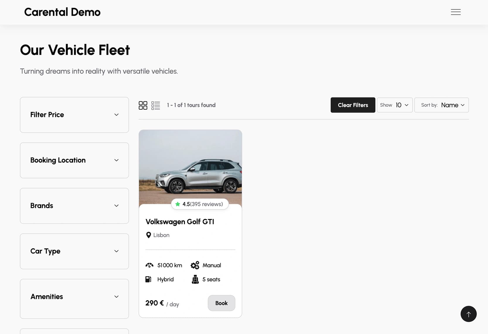 Car Rental Template - Catalogue page