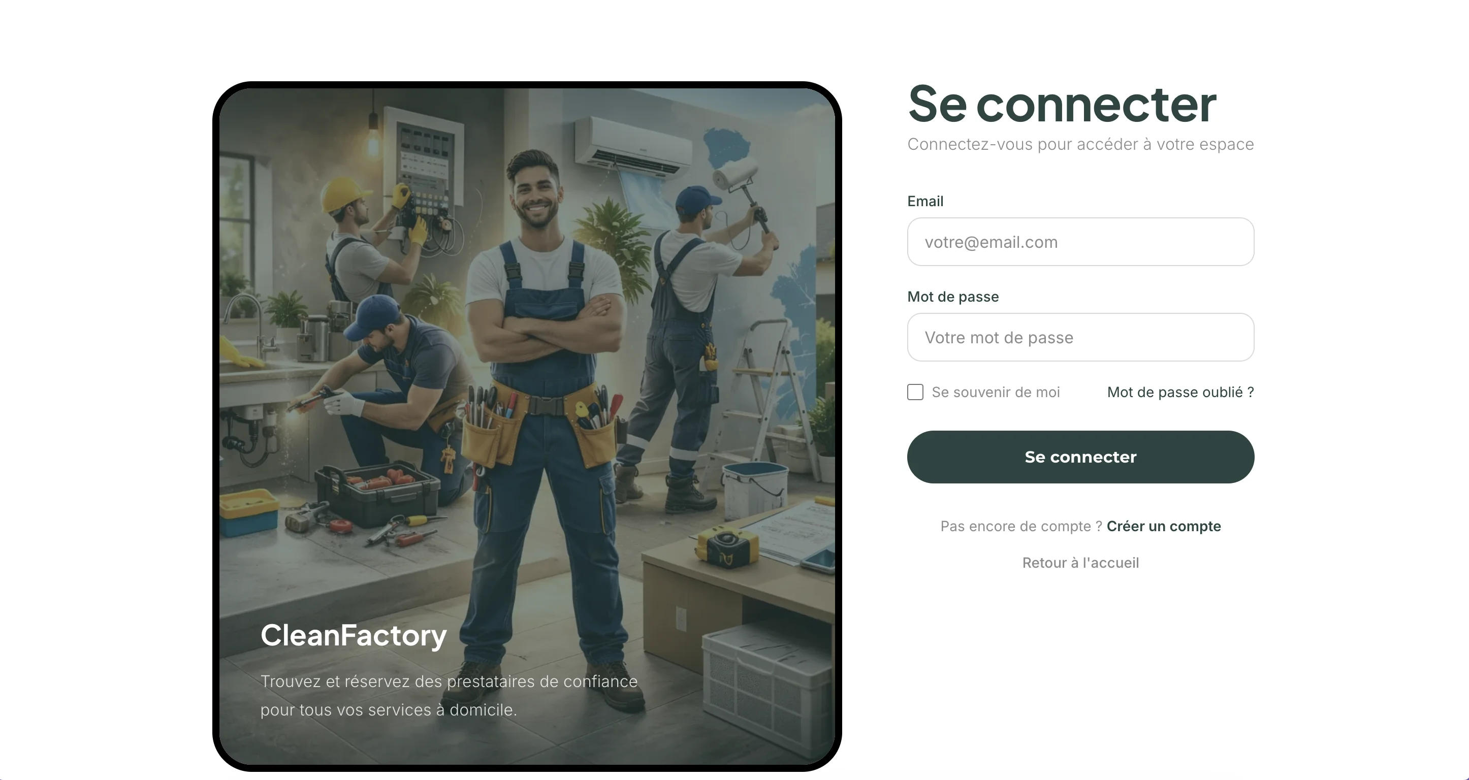 Home Services Template - Authentication page